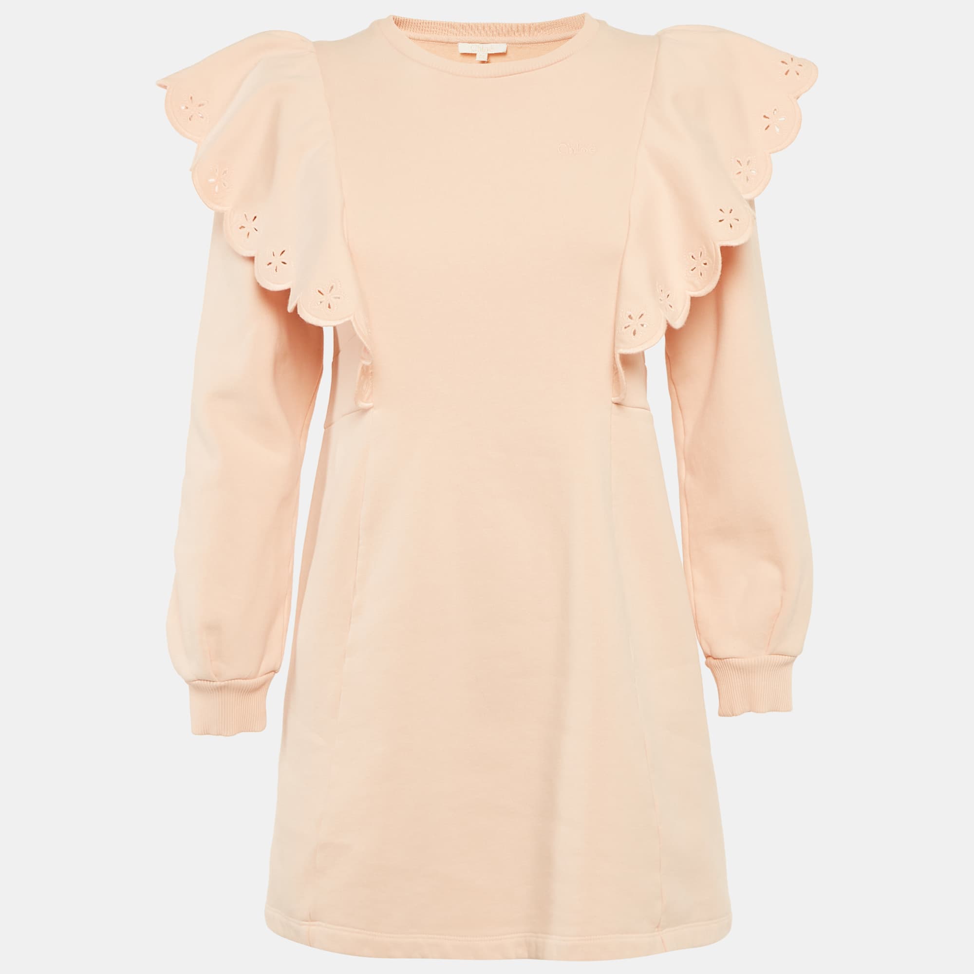 Chlo&eacute; Kids Pink Cotton Fleece Ruffled Dress 14Yrs