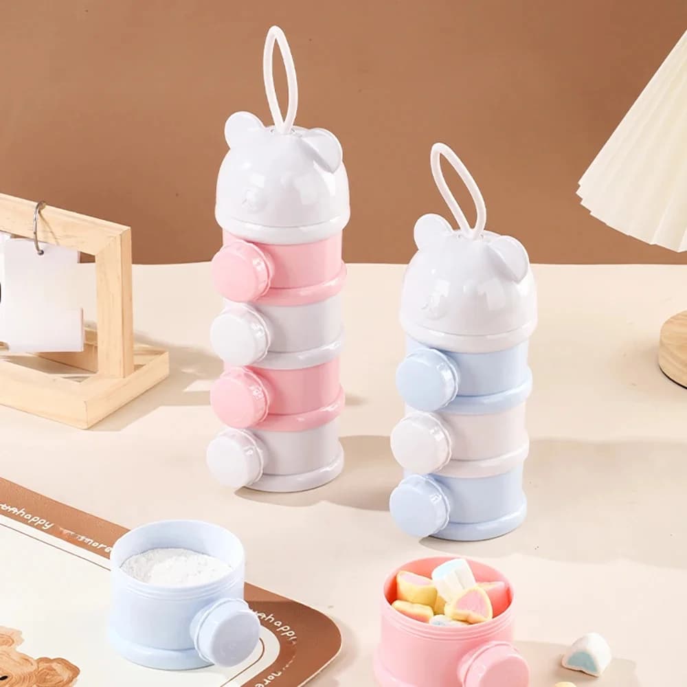Boîte de lait en poudre Portable Style ours à 4 couches, ouverture Multiple, céréales, dessin animé, boîte de stockage des aliments pour