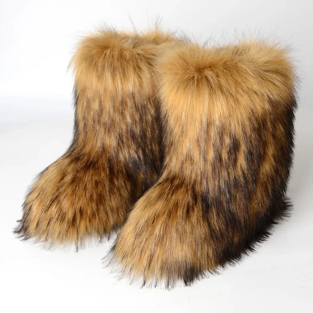 Femmes fausse fourrure bottes hiver moelleux en peluche chaud mi-mollet bottes de neige de luxe mode fourrure bottes confortables en plein air