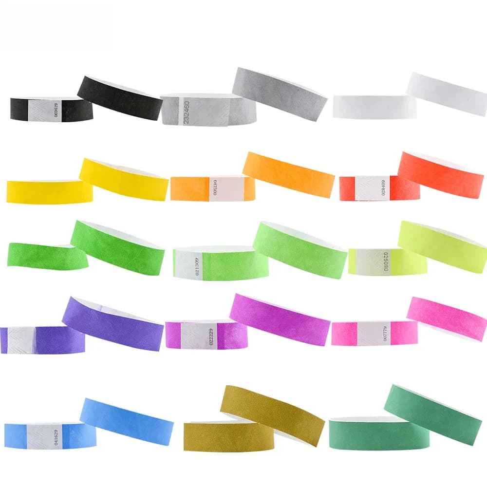 Bracelet Tyvek en papier néon différent, 100 pièces, sans logo, utilisation unique, toutes les couleurs, pour événements et fêtes de mariage
