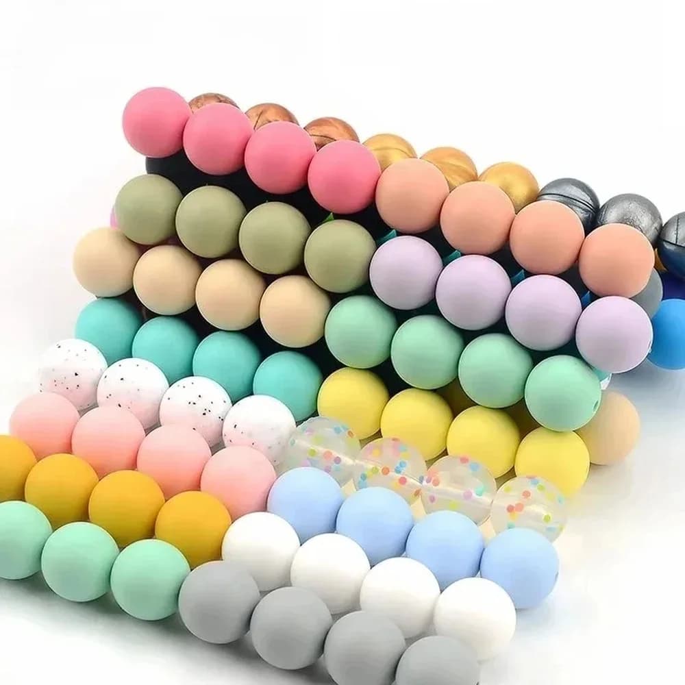 LOFCA-Perles en silicone de qualité alimentaire sans BPA, porte-clés, collier, accessoires pour la fabrication de bijoux, 15mm, 100 pièces par lot