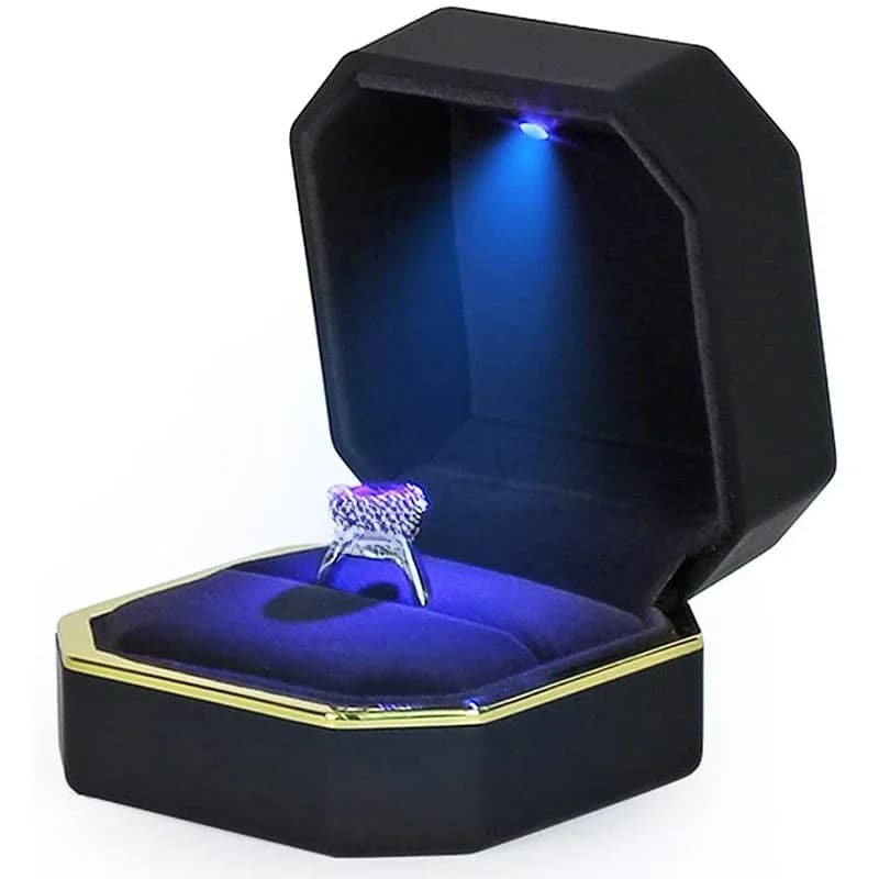 Boîte à bijoux LED en velours de luxe avec lumière, collier en caoutchouc, pendentif, présentoir de cadeaux, étui de fiançailles et de mariage,