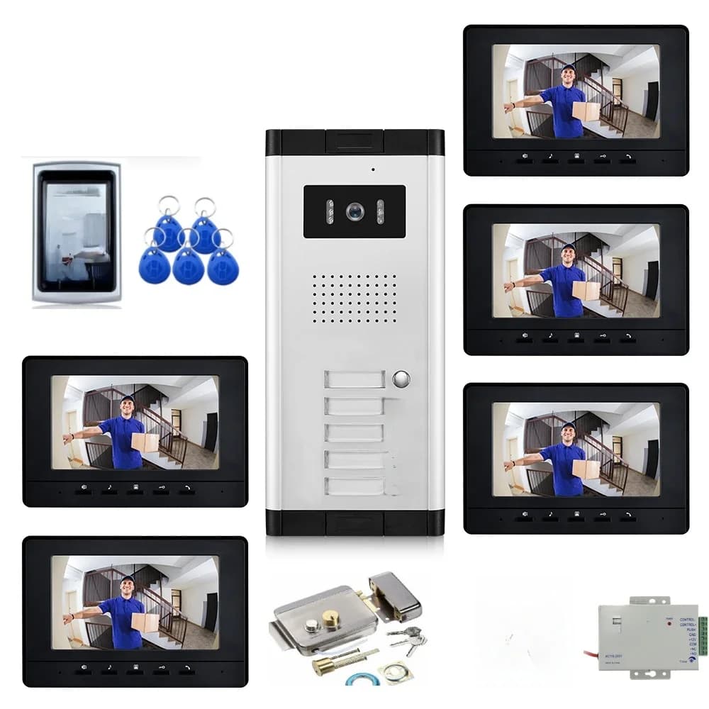 Système de contrôle d'accès RFID et de caméra pour interphone multi-appartements, visiophone, sonnette, 2, 3, 4/5 unités, 7 pouces