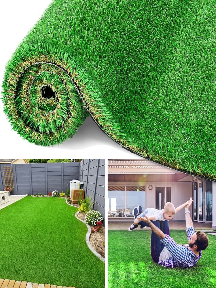 Gazon artificiel réaliste en rouleau, pelouse synthétique haute densité de 35 mm avec trous de drainage, résistant aux UV, tapis d'herbe