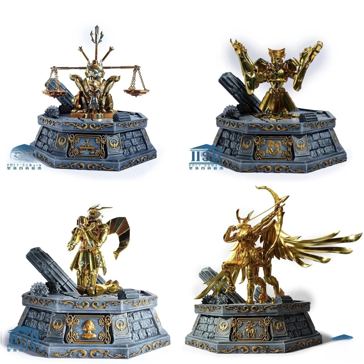 Saint Seiya – accessoires de scène du mythe en tissu, piédestales du sagittaire, de la balance, de la vierge et des pierres précieuses, modèles