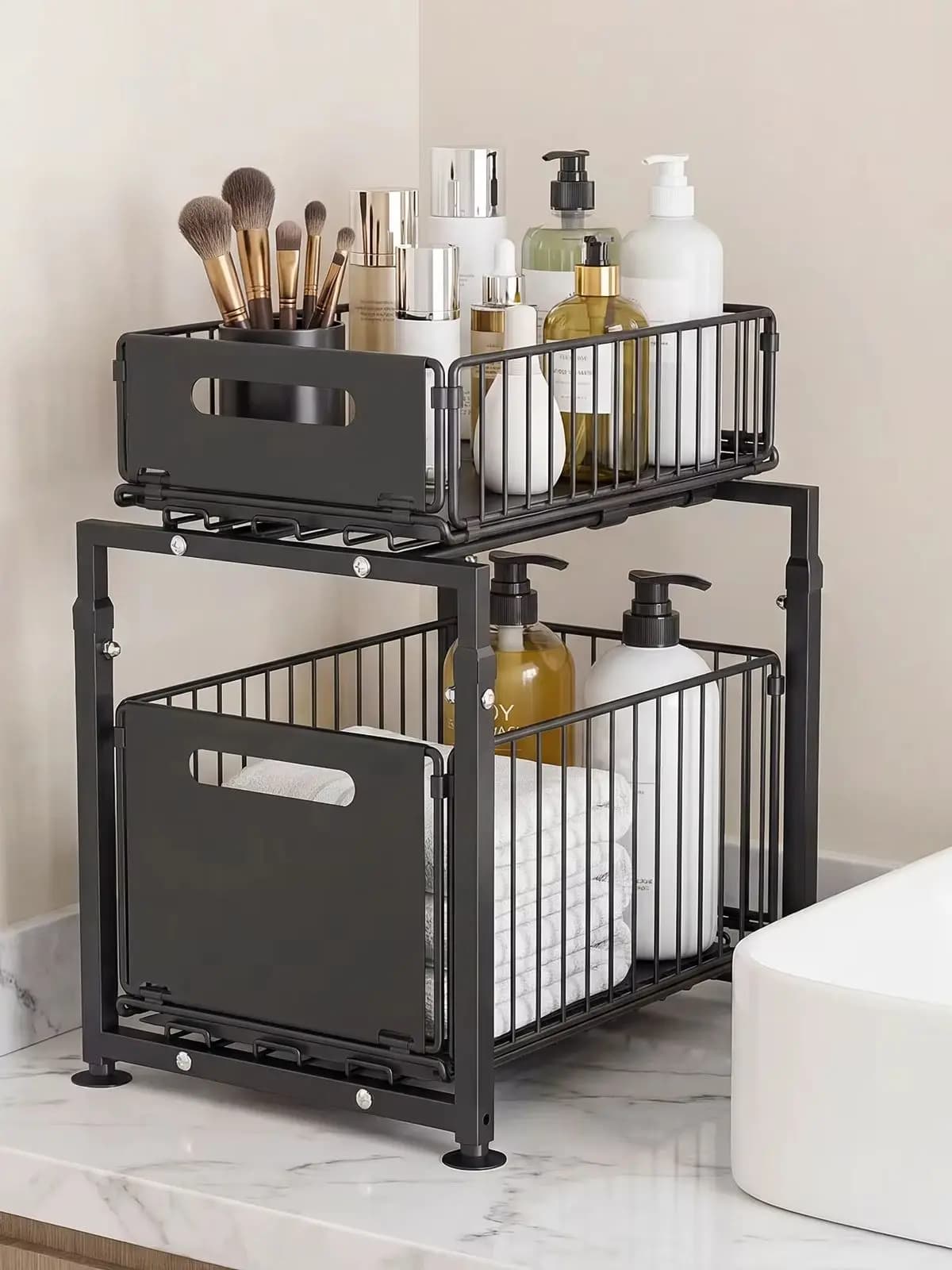 Étagère de rangement coulissante indépendante à double niveau, organisateur robuste à forte capacité de charge, support de classification sans