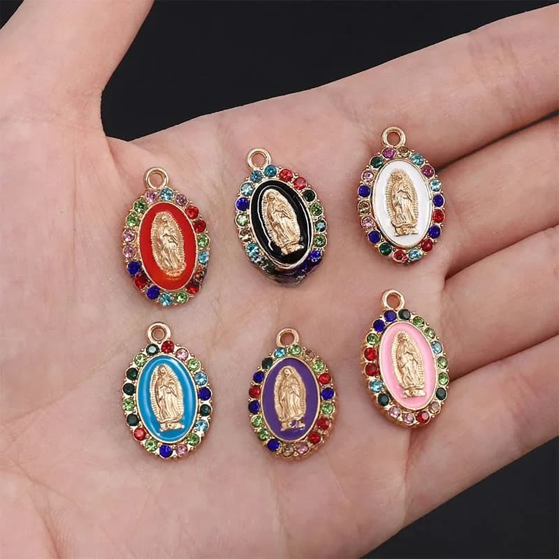 10 pièces/brésif plaqué or Guadalupe faisant des fournitures plaqué or vierge de Guadalupe boucles d'oreilles faites à la main accessoires en or