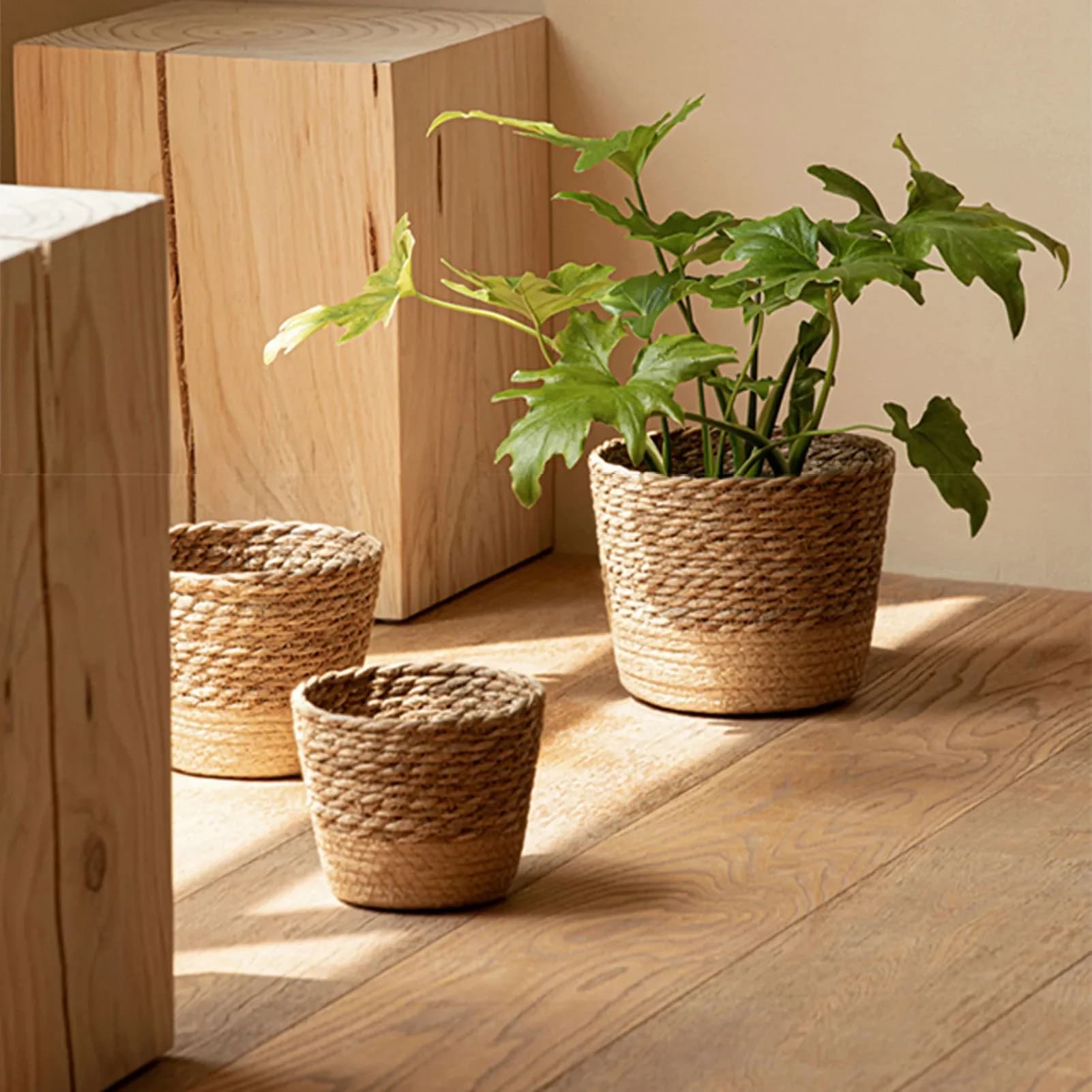 Panier de fleurs tissé naturel, paniers de rangement en paille et osier, Pots de grande capacité pour cadeau de famille, ami, voisin