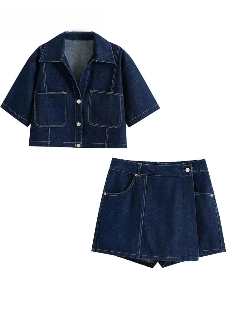 Nlzgmsj été femmes ensembles décontractés mode Mini jupe Shorts ensembles Denim chemise courte ensembles haut pour les femmes rue femmes tenue