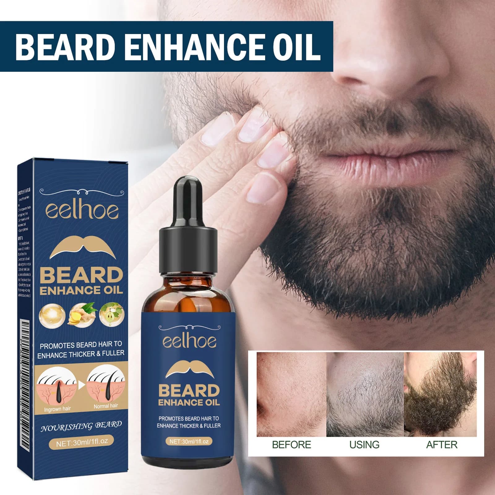 Sérum d'huile pour la croissance de la barbe pour hommes, huile pour la croissance et l'entretien de la barbe, adoucit, renforce et coiffe, huile