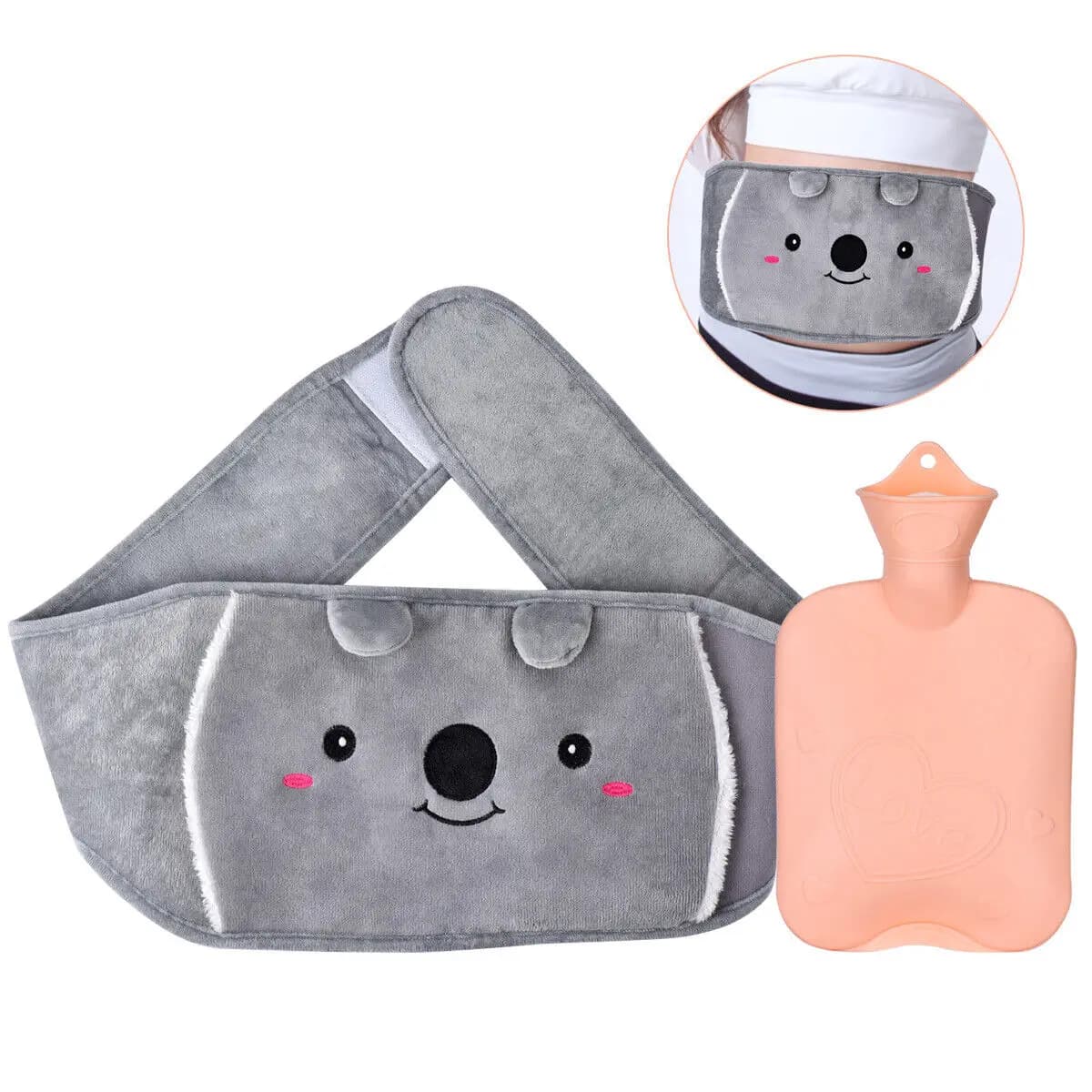Bouillotte mignonne en forme de koala avec ceinture chauffante, poche à eau chaude en PVC à remplir pour soulager les douleurs menstruelles, la