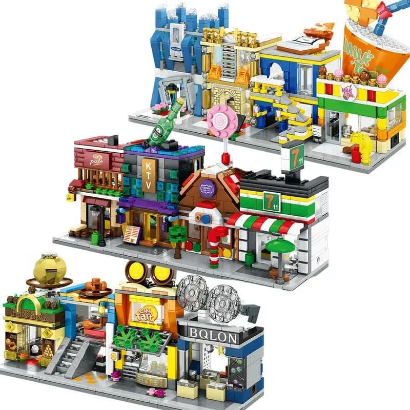 Décennie s de construction de maison pour enfants, mini ville, vue sur la rue, jouets de rue Snack, cadeaux pour garçons et filles, compatibles avec