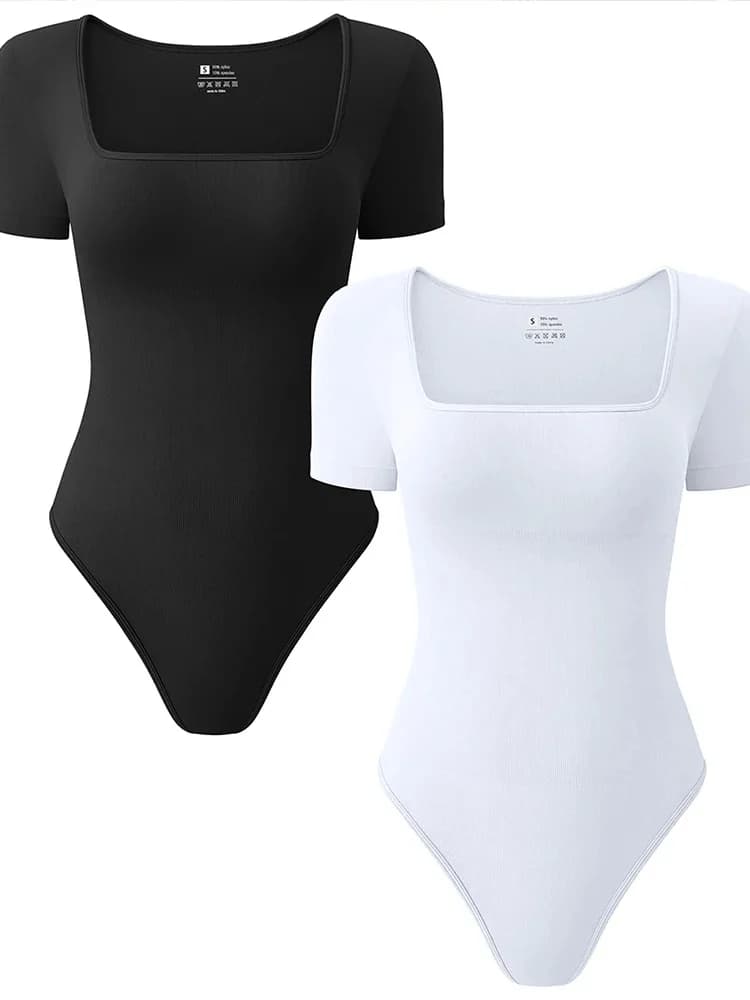 Combinaison pour femmes, T-shirt à manches courtes, couleur unie, col carré, sans couture, façonnant le corps, haut pour femmes, début d'automne