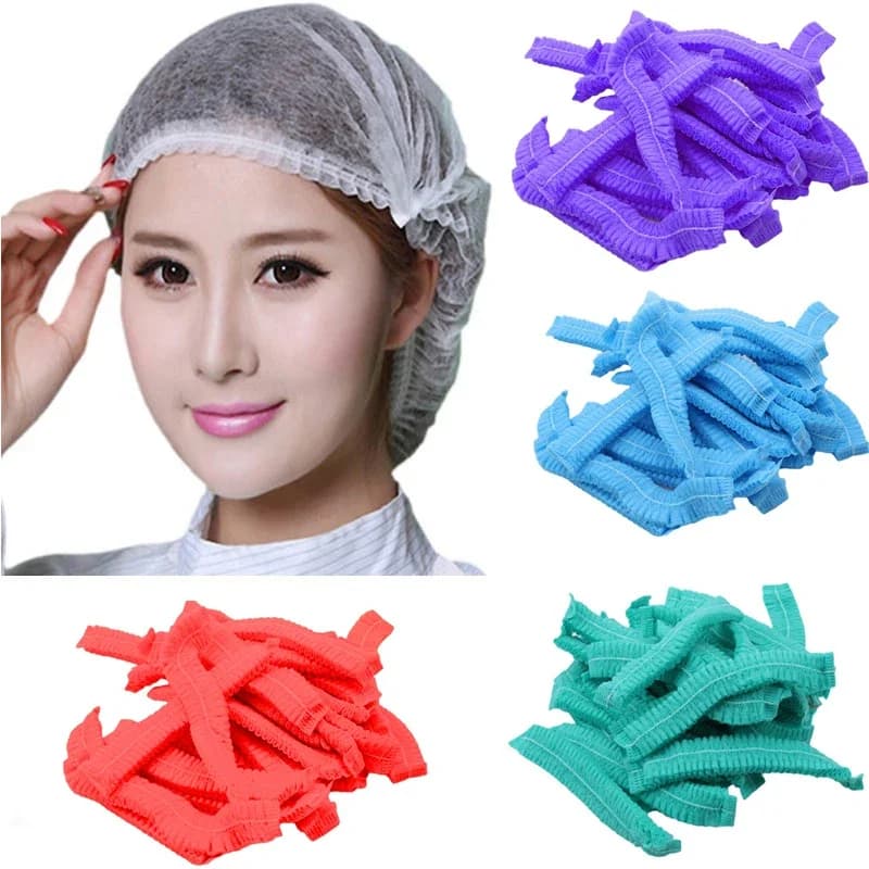 Couvre-têtes de cheveux jetables, 100 pièces/paquet, filet Bouffant, Anti-poussière, bonnets respirants, chapeaux de bain et de douche, cuisine