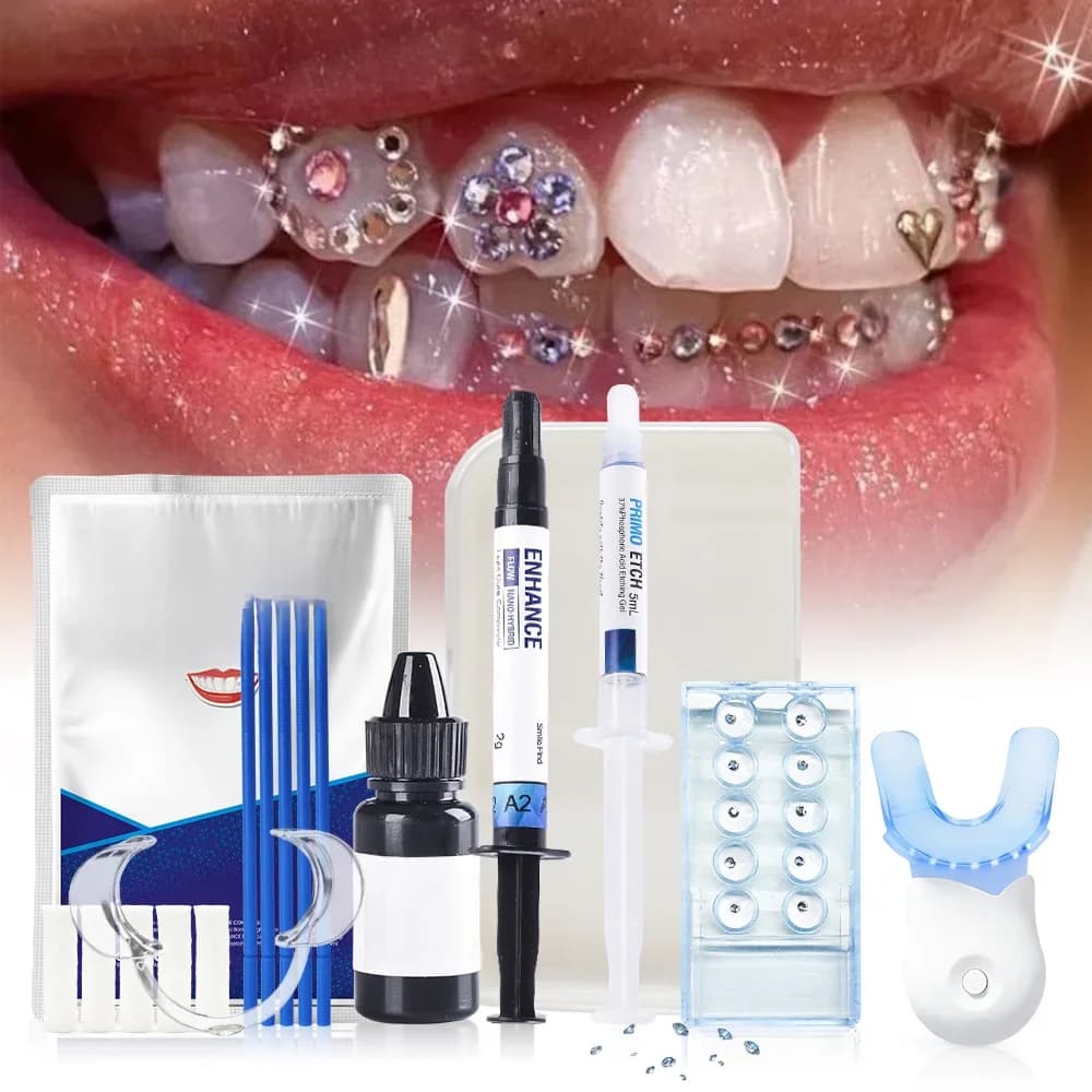 Kit de pierres précieuses dentaires, ensemble de colle diamant, bijoux, décorations de dents en cristal, Agent de liaison, Gel de gravure, adhésif