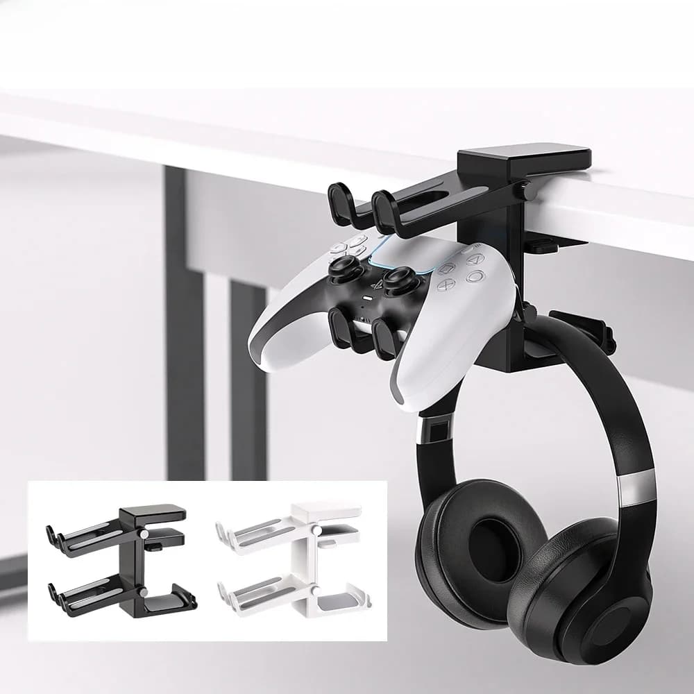 Support de casque de jeu 2 en 1, réglable, permettant de gagner de l'espace, Rotation, pince latérale de bureau, Support de casque, Support
