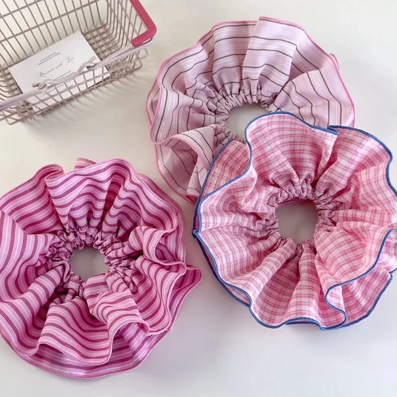 Chouchous pour cheveux à volants à rayures roses, bandeaux pour femmes et filles, corde de cheveux douce Romance, cravate en queue de cheval, bande