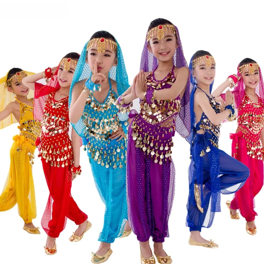 Costume de danse du ventre pour enfants, carnaval égyptien, ceinture trempée, vêtements de phtaline indiens pour filles, la moindre performance