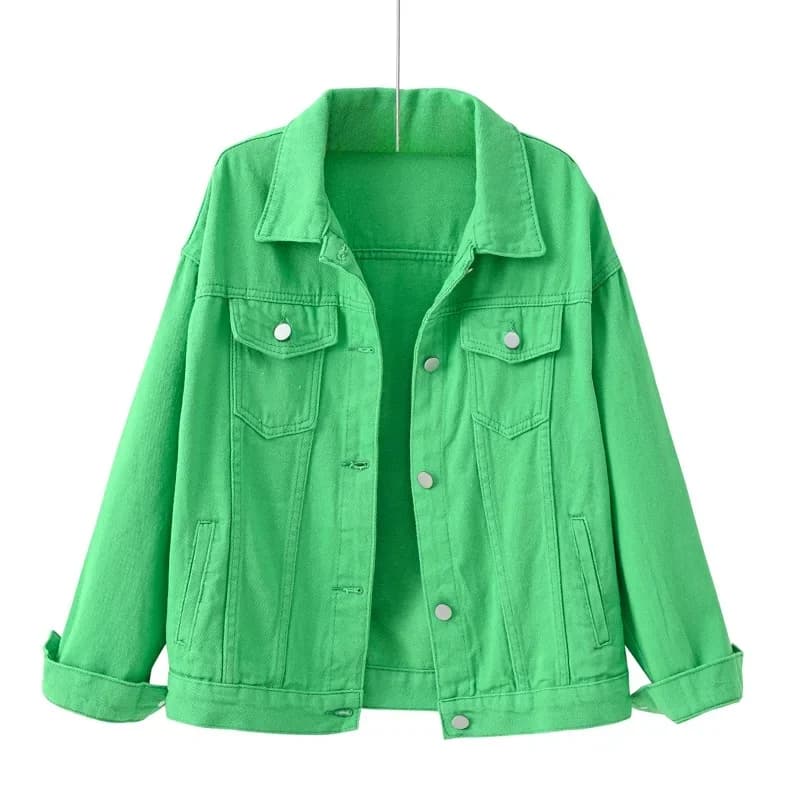 Manteau en jean court pour femme, couleur unie, ample, violet, étudiant, vêtements d'extérieur décontractés, blanc, rose, jaune, rouge, noir,