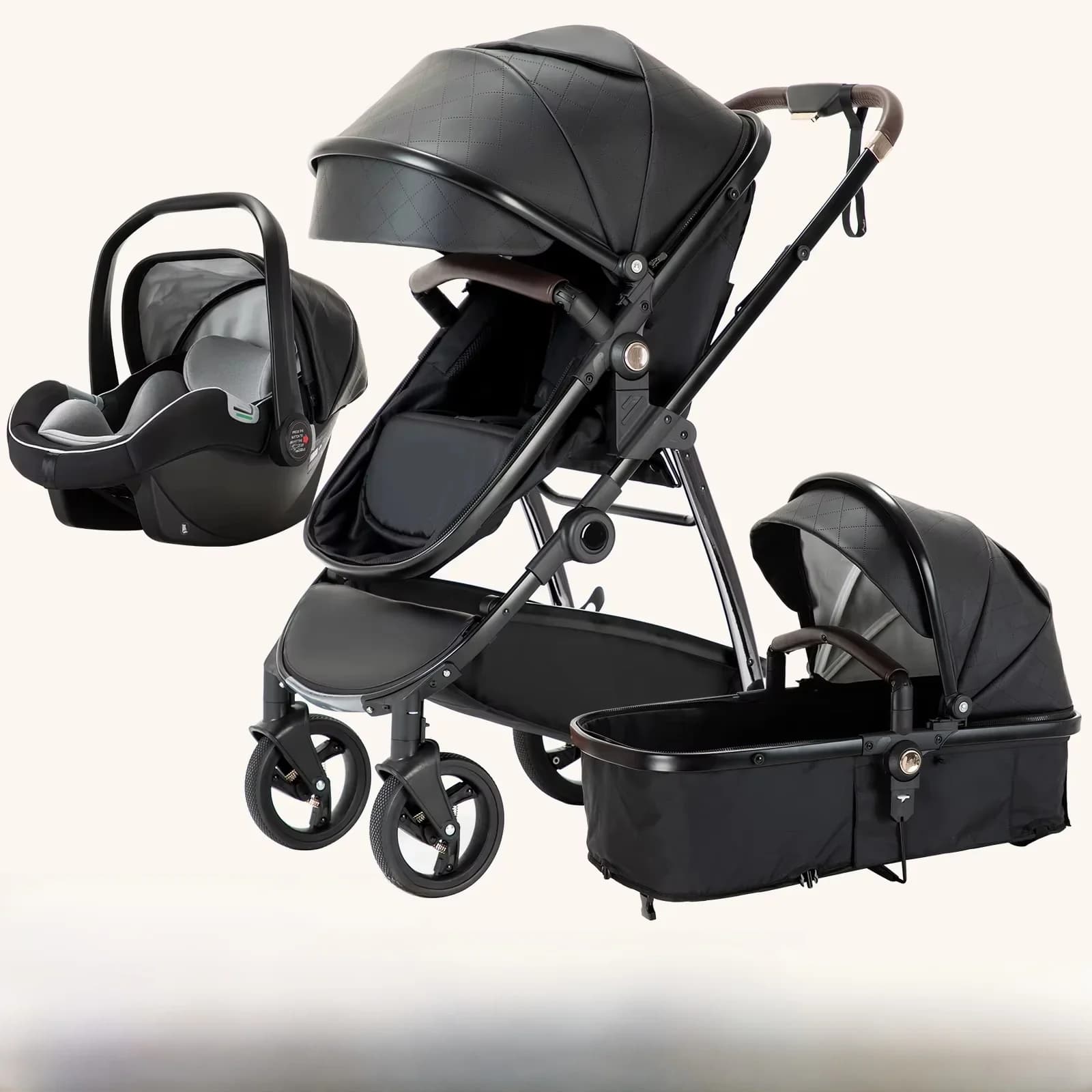 Poussette bébé 3 en 1 landau Portable luxueux voyage landau haute paysage nouveau-né bébé poussette avec porte-bébé PU
