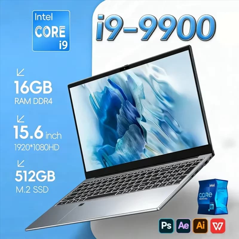 Ordinateur portable Windows 11 Pro 15,6 pouces, écran HD, Intel Core i9-9900, 16 Go de RAM, SSD 1 To/2 To