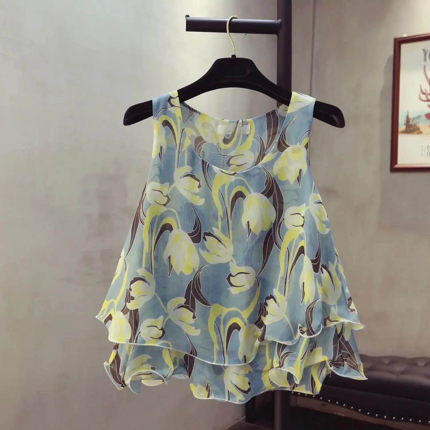 Chemisier à imprimé floral de style coréen pour femmes, chemises en mousseline de soie à volants en fibre, chemises d'été