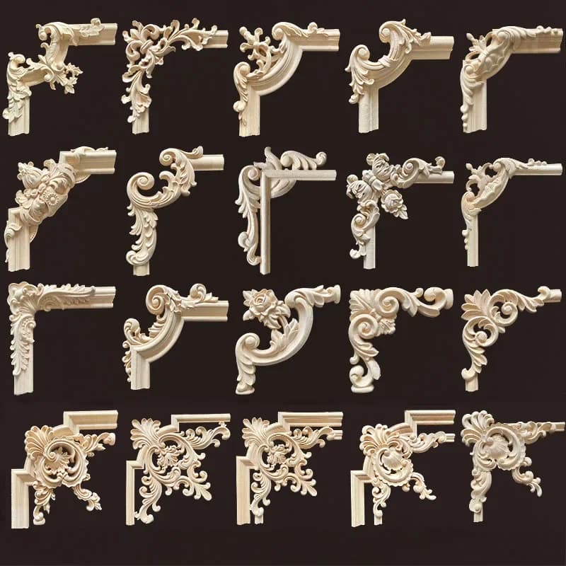 Applique d'angle en bois naturel Floral sculpté, Figurine artisanale, accessoires de décoration pour la maison, décalcomanie de décoration murale