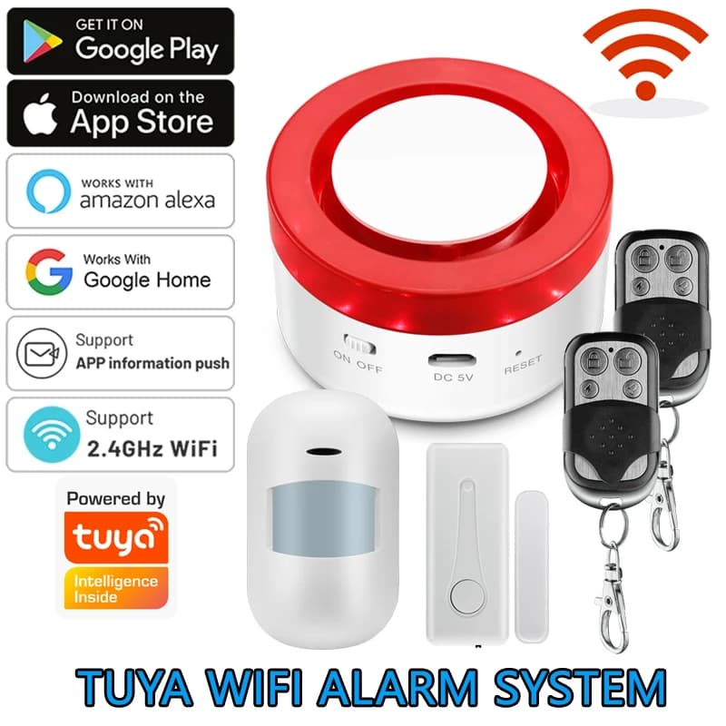Système d'alarme domestique sans fil Tuya, sirène, sécurité antivol, contrôle d'application Smart Life, Wi-Fi, 120DB, 433MHz