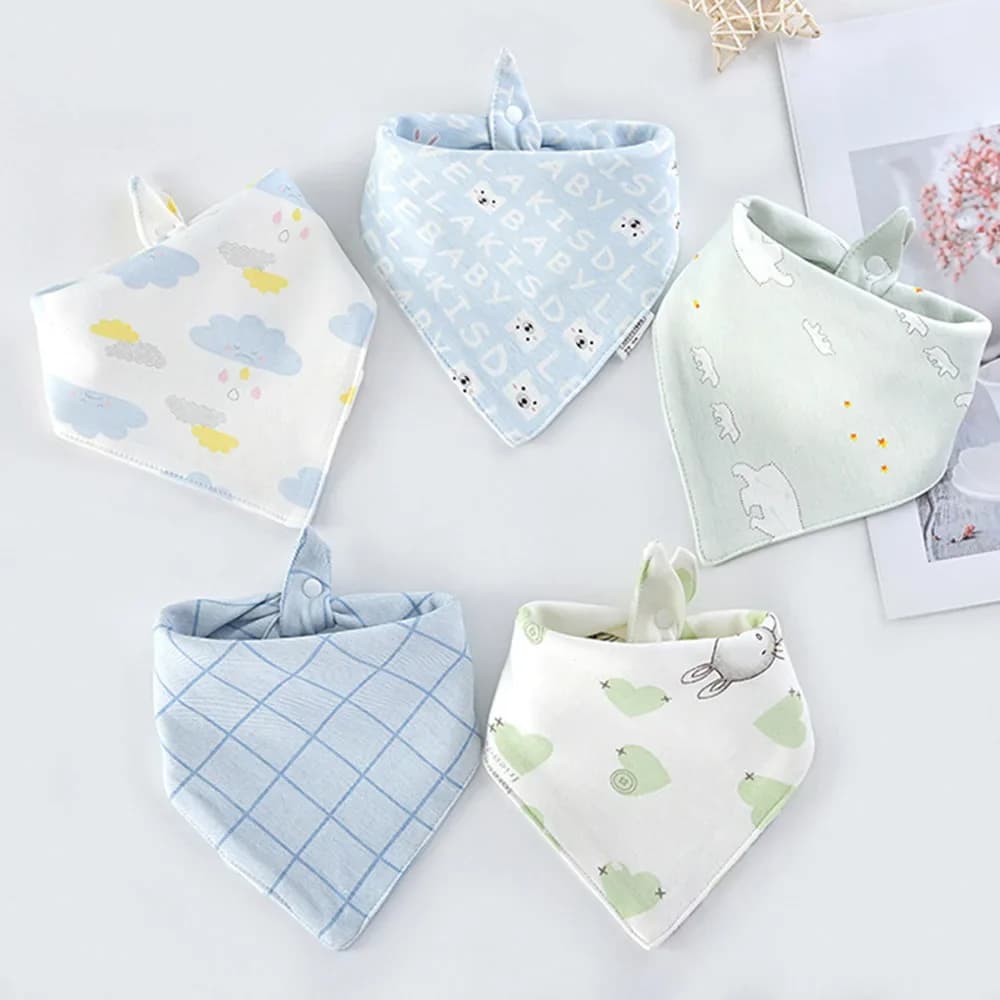 Bavoirs Triangle Double en coton pour bébé, 5 pièces/lot, serviette de salive imprimée de dessin animé, tablier d'alimentation pour bébés