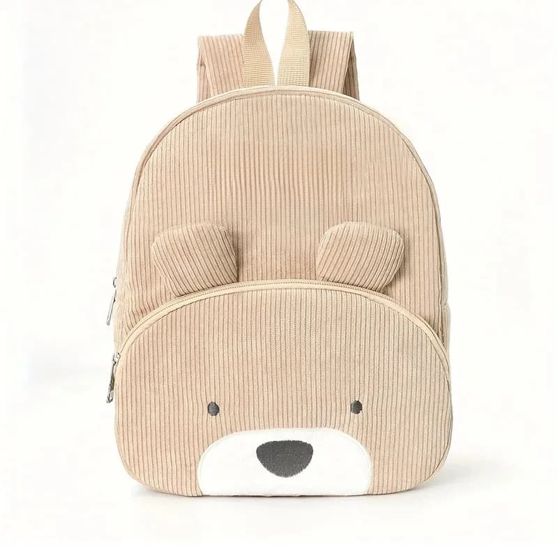 Sac à dos en velours côtelé ours de dessin animé personnalisé pour tout-petits, grande capacité, nom brodé, sac en peluche