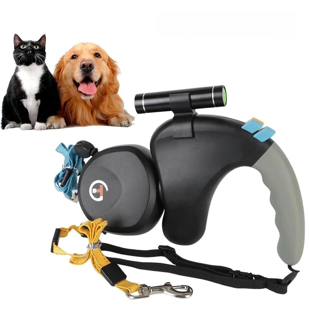 Corde de traction rétractable pour animaux de compagnie, double laisse rotative, fournitures pour animaux de compagnie avec lumière pour touristes