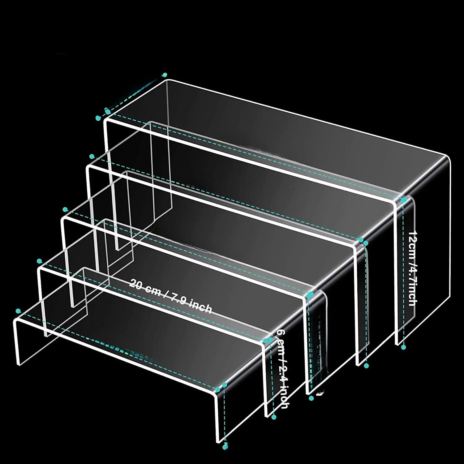 Riser en acrylique, présentoir rectangulaire en acrylique, rehausseurs d'affichage transparents pour décor, gâteaux, Funko Pop, étagères de