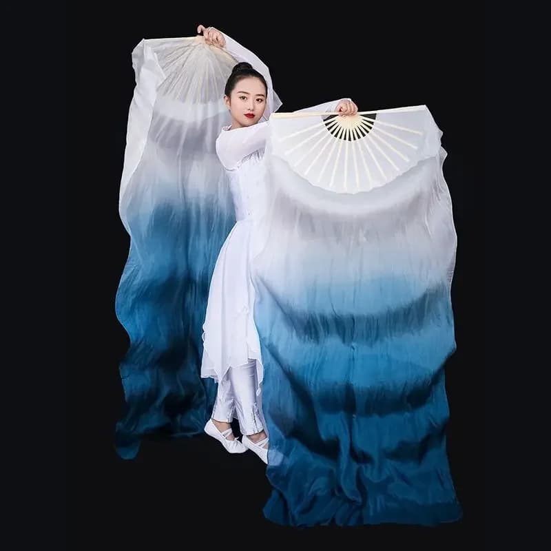 Voile d'Éventail de brevdu Ventre pour Femme, Fait à la Main, Blanc, Bleu Marine, Dégradé, Paires 180x90cm, Accessoires de Scène pour Bol,