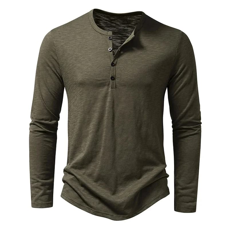 Nouveau hommes coton Henley t-shirt à manches longues T-Shirts basique décontracté bouton col respirant quotidien haut T-Shirts