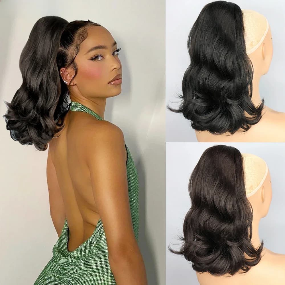 NICESY-Postiche queue de cheval bouclée noire pour femme, extension de cheveux synthétiques, Kinky Proximity Wstring, 18 ", 2 clips