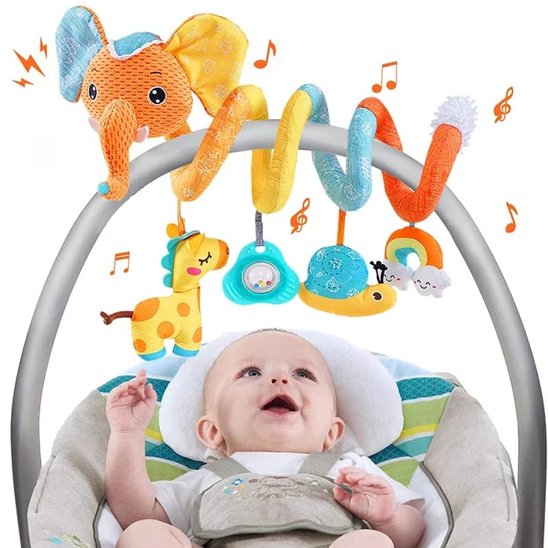 Jouets de siège de voiture pour bébé, poussette d'éléphant de couleur, activité en spirale extensible, jouets suspendus pour berceau Mobile,