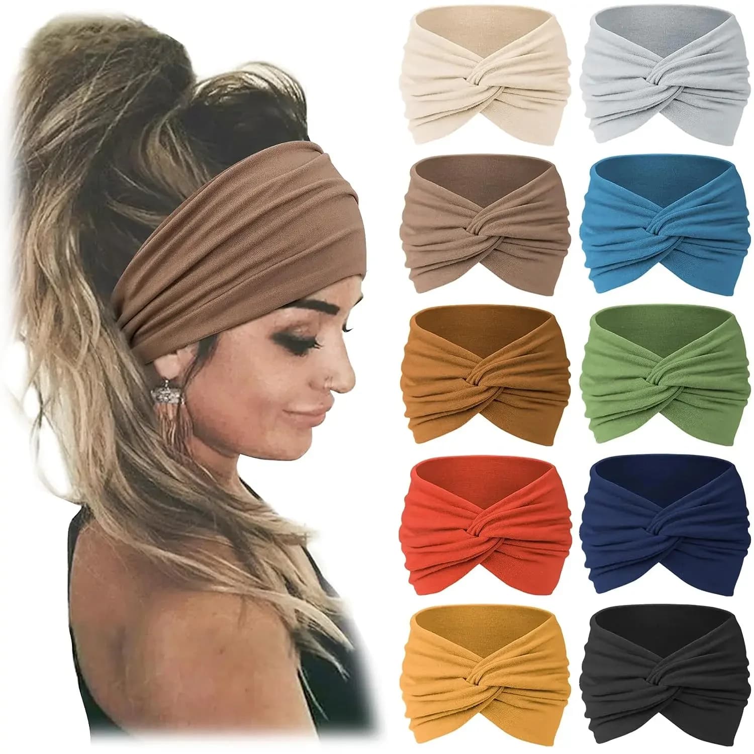 Bandeau de sport bohème européen et américain pour femmes, large, élastique, accessoires pour cheveux de course, Yoga