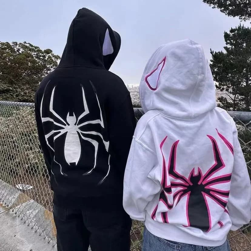 Sweat à capuche Spider avec fermeture éclair complète pour hommes et femmes, Streetwear Harajuku, Veste graphique respirante, Chemise à capuche,