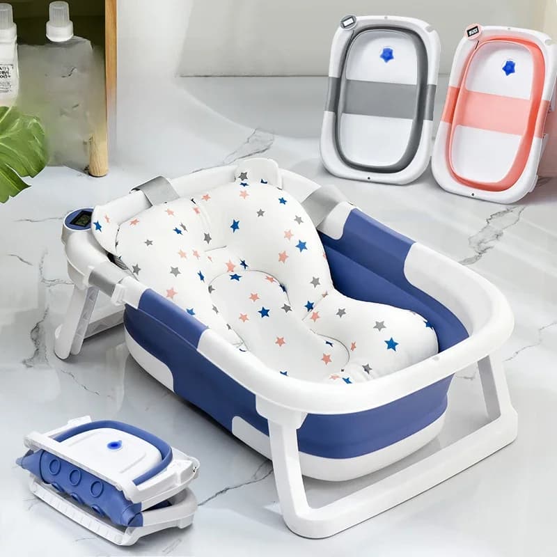 Baignoire en Silicone pour bébé, température en temps réel, baignoire antidérapante, seau de bain de pieds, salle de bain pliante avec détection