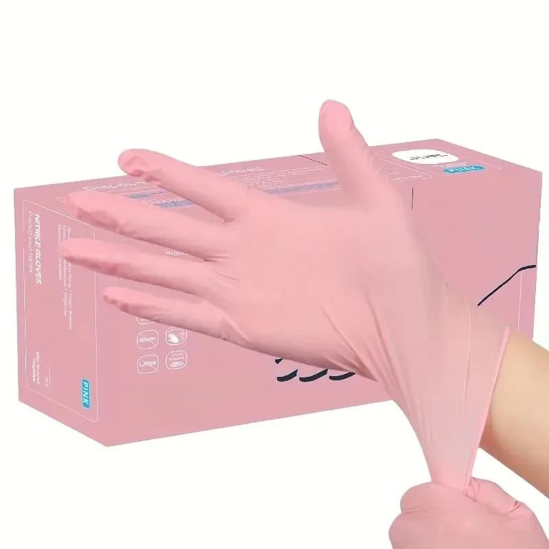 Gants jetables roses en Nitrile Non stériles, sans Latex et sans poudre, pour le nettoyage de l'esthéticienne, de cuisine, de teinture capillaire,
