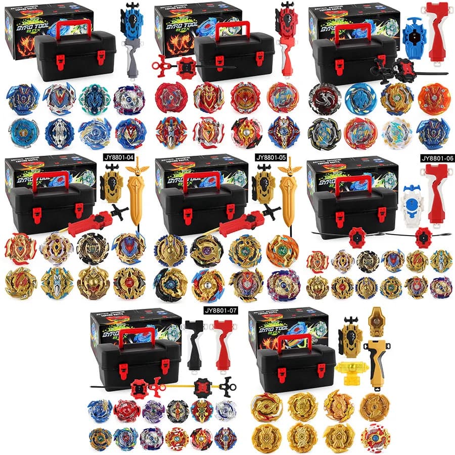 Ensemble de jouets pour enfants avec lanceur de poignée, boîte portable, rotation, Burst, or
