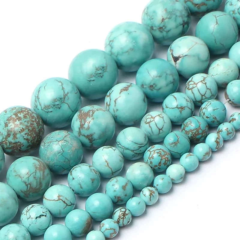 Perles rondes en pierre naturelle turquoises bleues, pour la fabrication de bijoux, 15.5 pouces, taille au choix 4/6/8/10/12mm, vente en gros