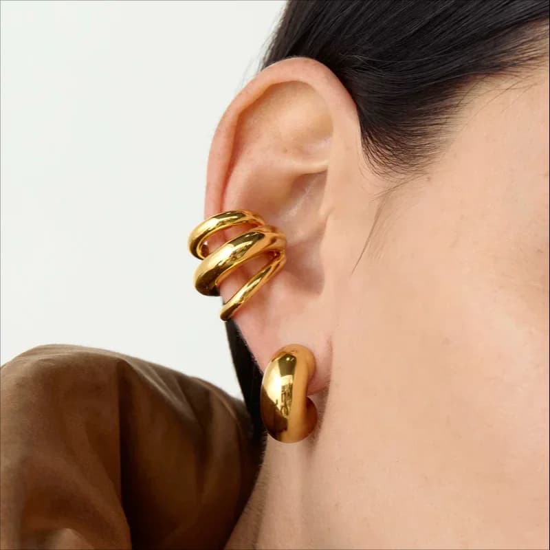 Clip d'oreille multicouche en acier inoxydable, couleur or 18 carats, métal étanche, Unique, mode, cadeau pour femmes, offre spéciale