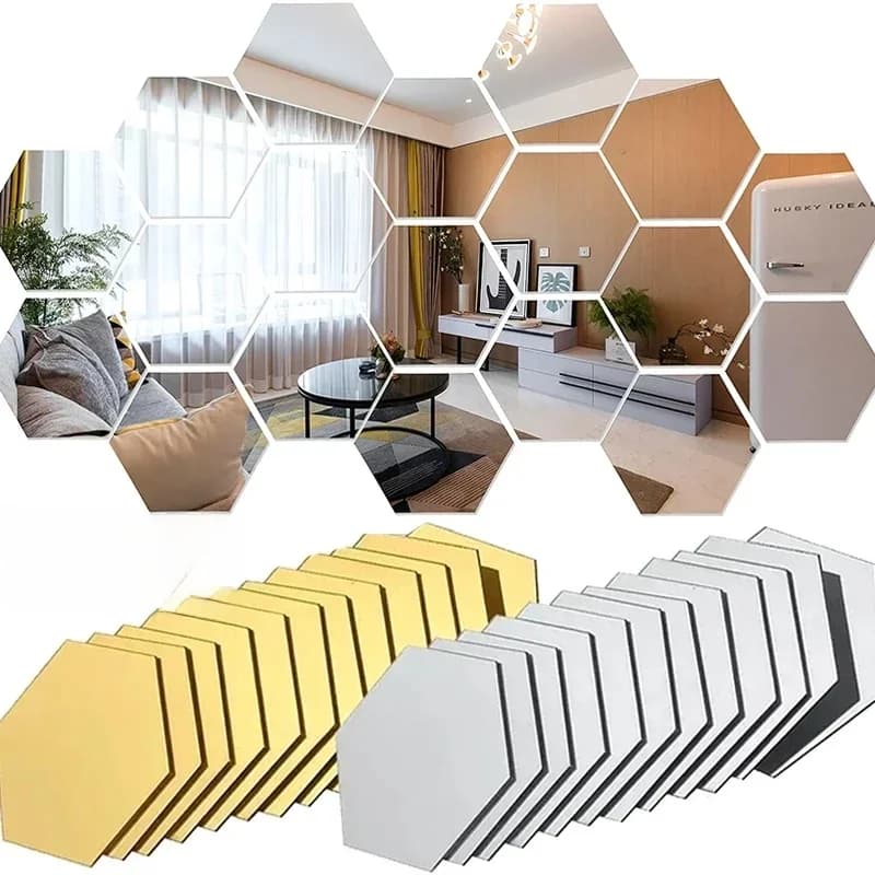 Autocollant mural miroir acrylique hexagonal, adhésif acrylique, carreaux de mosaïque or argent amovibles, décoration de maison pour chambre à