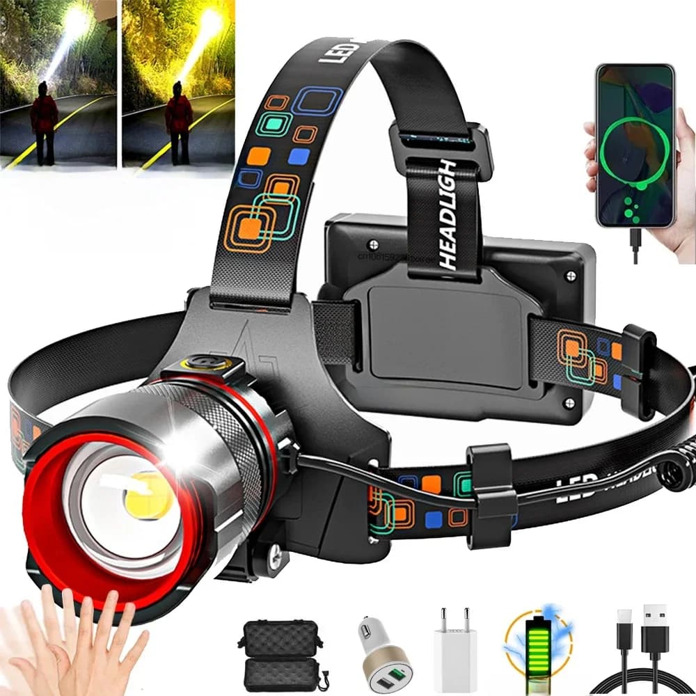 Lampe de Sauna à Capteur LED, Zoomable, USB C, Rechargeable, Blanc, Jaune, Longue Portée, 18650