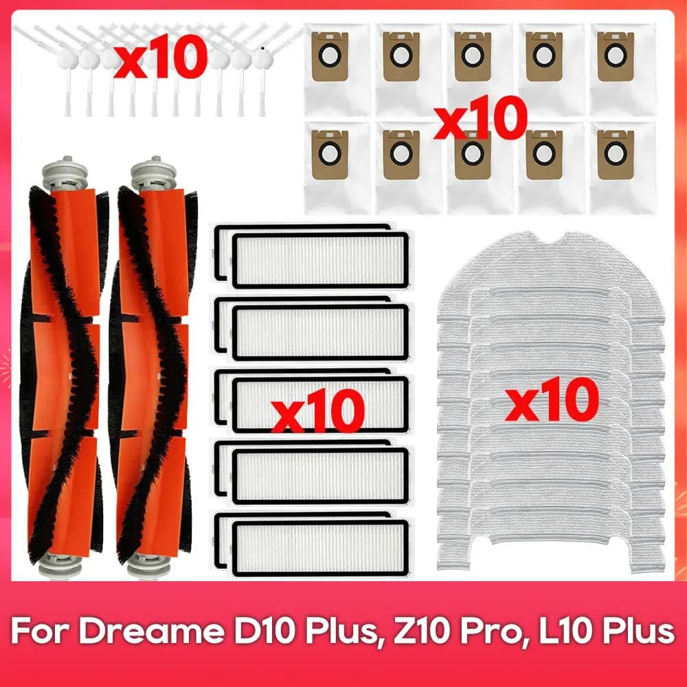 Compatible avec ( Dreame Bot D10 Plus / RLS3D / Z10 Pro / L10 Plus ) Rouleau, brosse latérale, filtre, serpillière, sac à poussi