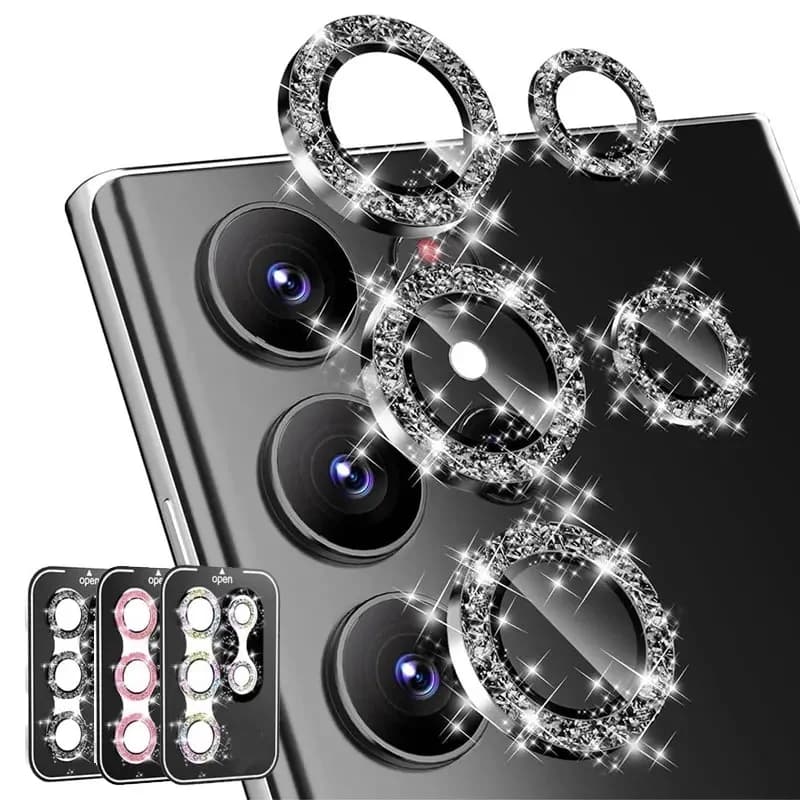 Protection d'objectif en verre à paillettes diamantées pour Samsung Galaxy S26 Ultra Plus, film protecteur d'objectif HD transparent avec anneau