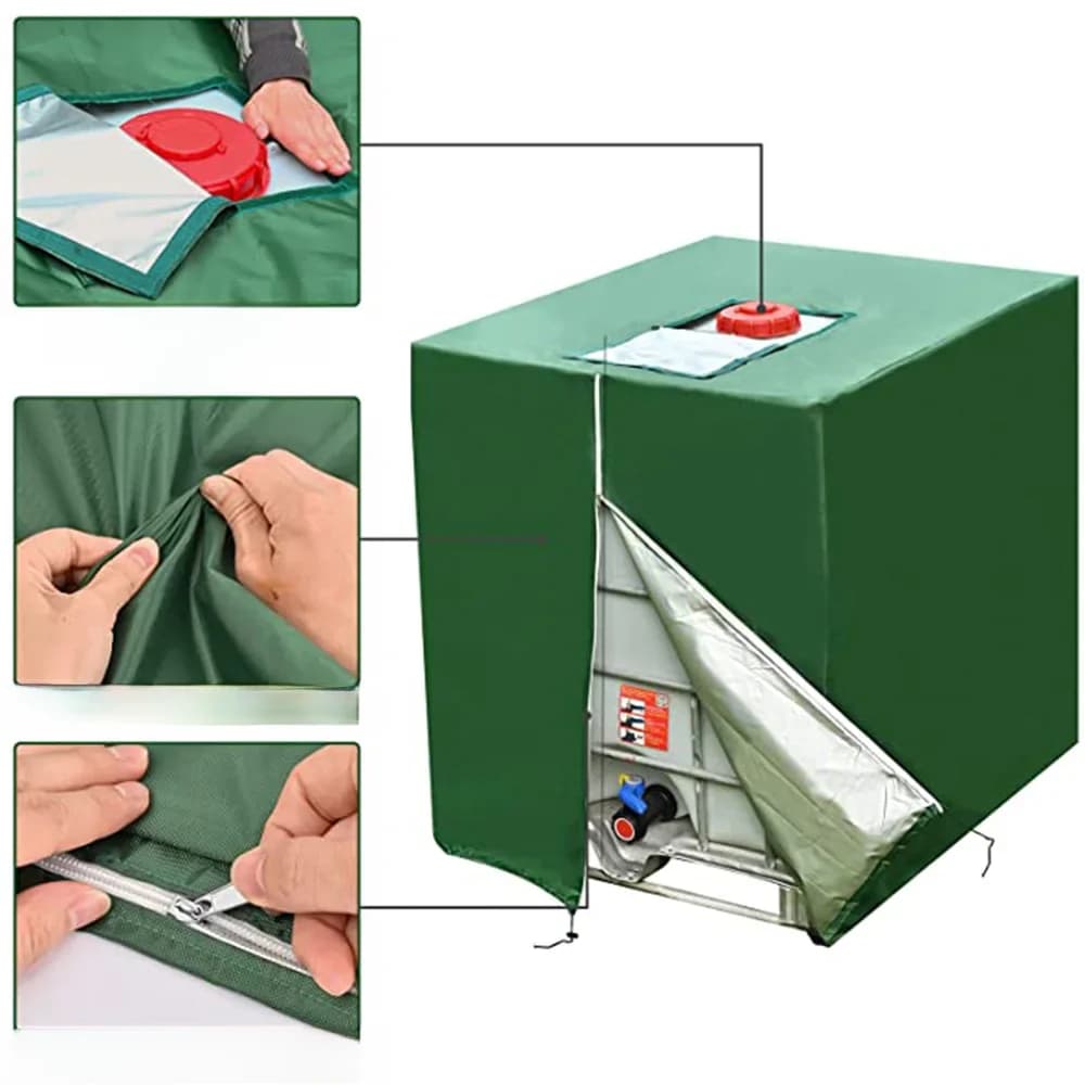 Nouveau vert 1000L IBC réservoir couvercle conteneur en aluminium étanche et anti-poussière réservoir d'eau de pluie Oxford tissu UV Protection