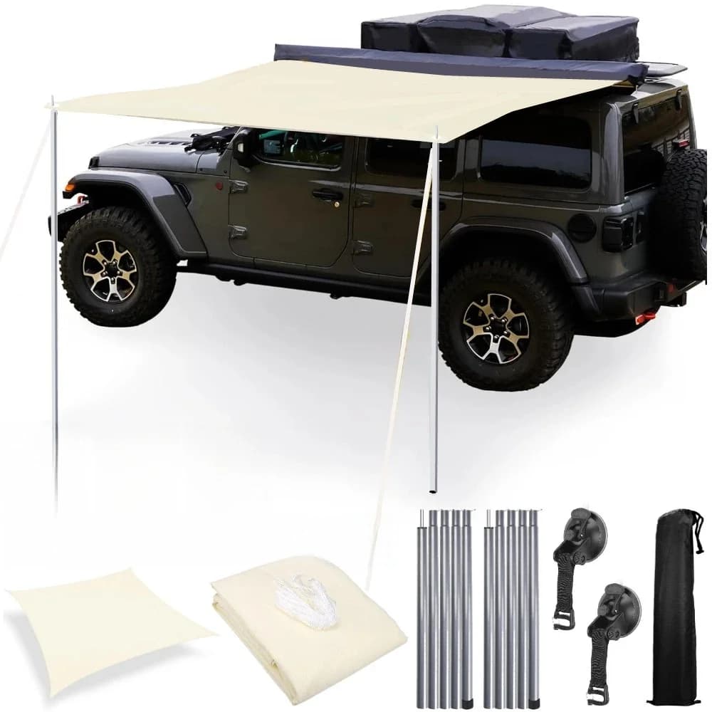 Auvent de véhicule rétractable 2x3M avec poteaux de tente, bâche d'auvent étanche Portable, abri de voiture pour camion Jeep SUV Van, tente de