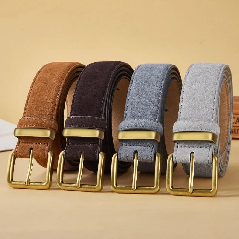 Ceinture de luxe en cuir de vache et daim pour femmes, Style Vintage avec boucle dorée, ceinture de 3.5cm de large pour robes et jeans